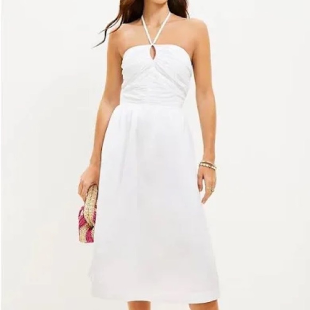 LOFT KEYHOLE HALTER MIDI DRESS BRAND NEW #loft #loftdress #whitedress #dress
